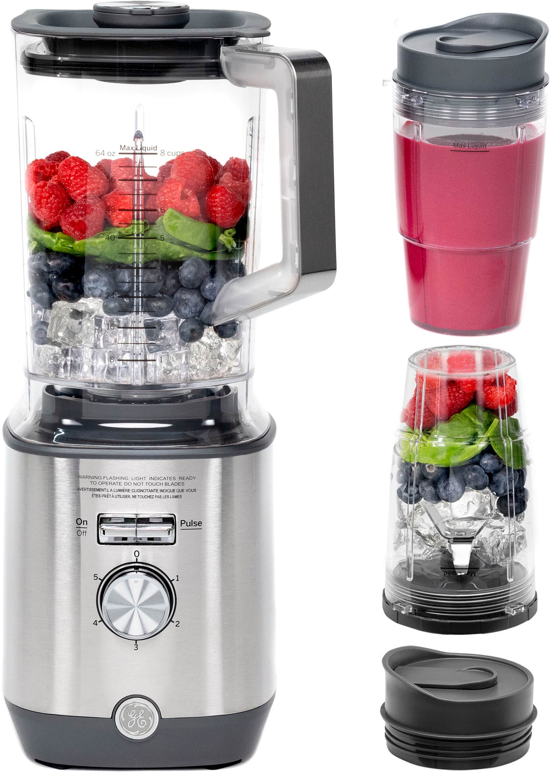 Front. GE - 5-Speed 64-Oz. Blender with Blender Cups - Stainless Steel.