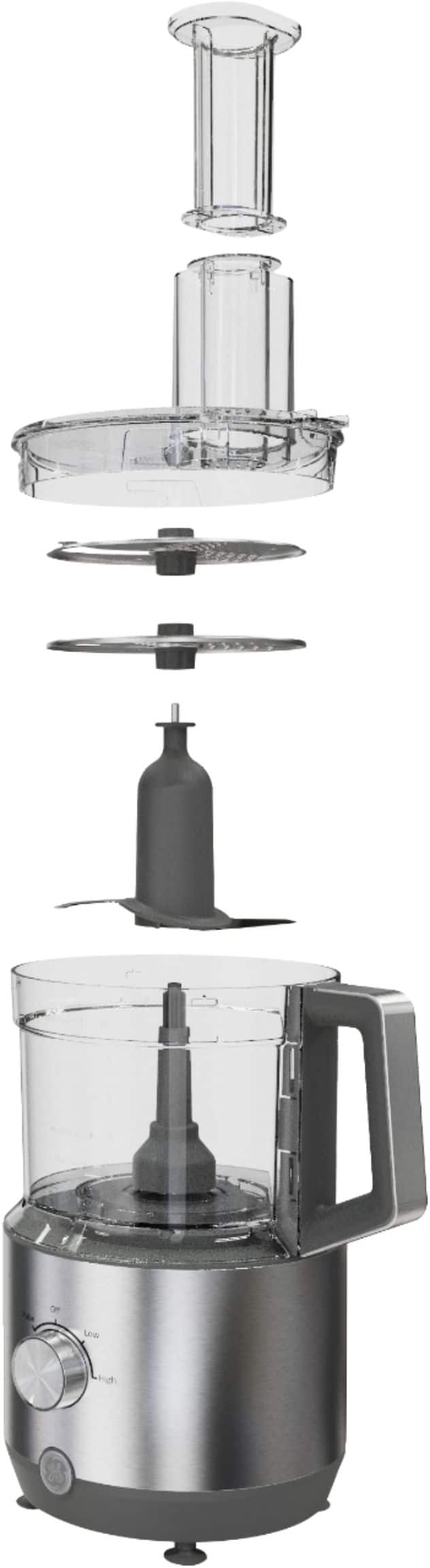 Left. GE - 12-Cup Food Processor with Accessories - Stainless Steel.