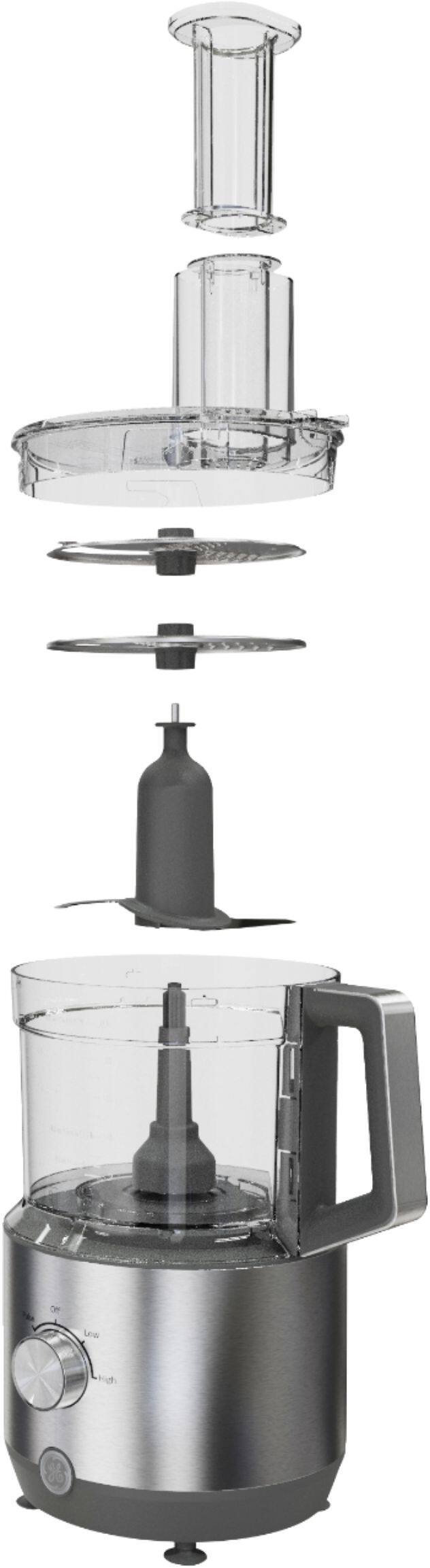 Left. GE - 12-Cup Food Processor with Accessories - Stainless Steel.
