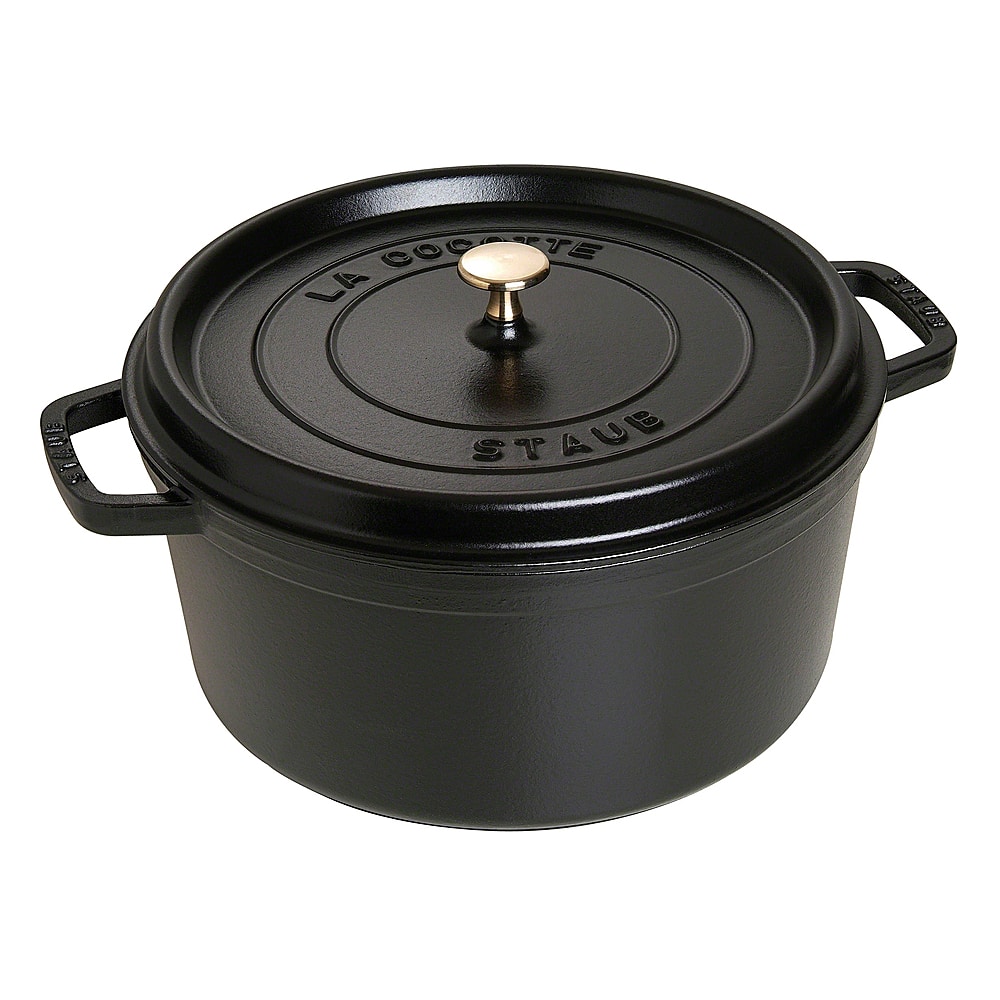 Angle. Staub - Cast Iron 9-qt Round Cocotte - Black Matte.