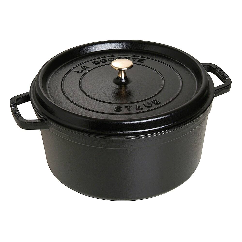 Angle. Staub - Cast Iron 9-qt Round Cocotte - Black Matte.