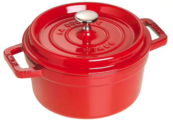 Angle. Staub - Cast Iron 9-qt Round Cocotte - Cherry.