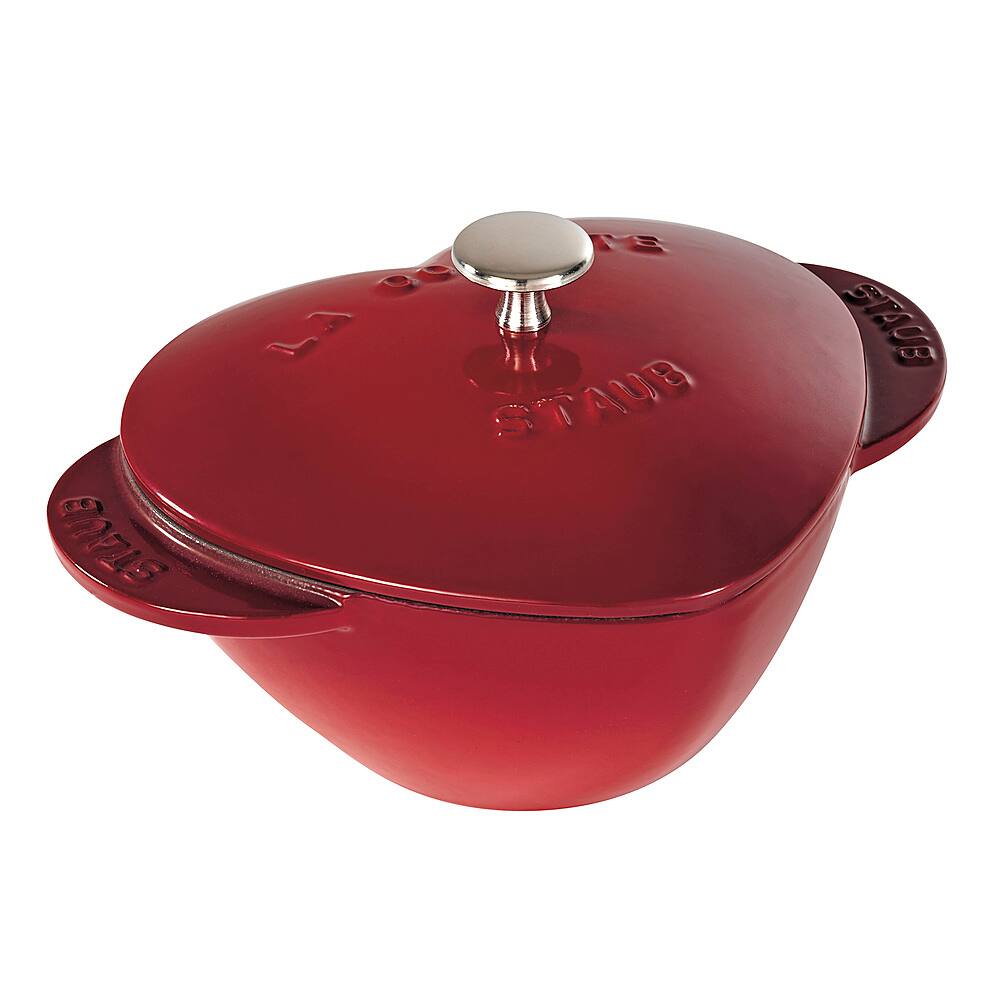 Angle. Staub - Cast Iron 1.75-qt Heart Cocotte - Cherry.