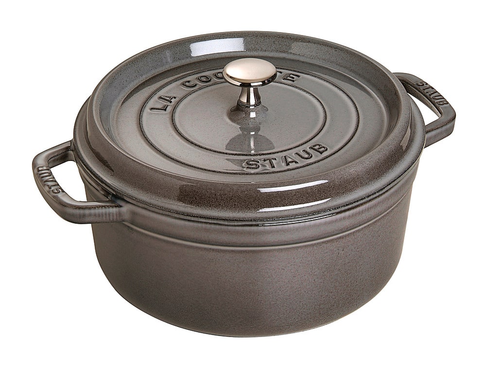 Angle. Staub - Staub Cast Iron 9-qt Round Cocotte - Graphite Grey.