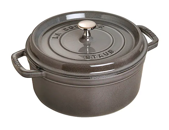 Angle. Staub - Staub Cast Iron 9-qt Round Cocotte - Graphite Grey.
