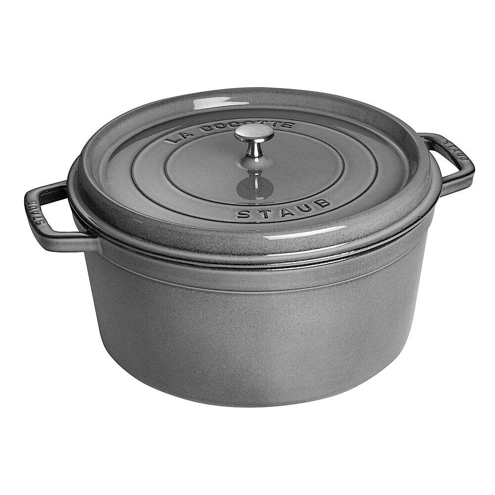 Angle View: Staub - Cast Iron 13.25-qt Round Cocotte - Graphite Grey