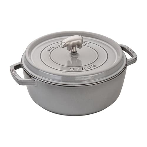 Staub - Cast Iron 6-qt Cochon Shallow Wide Round Cocotte - Graphite Grey