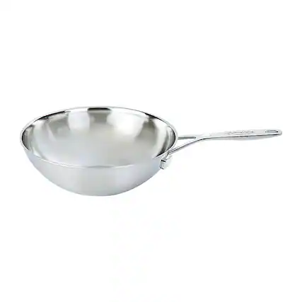 Angle. Demeyere - Industry 5-Ply 5-qt Stainless Steel Flat Bottom Wok - Silver.