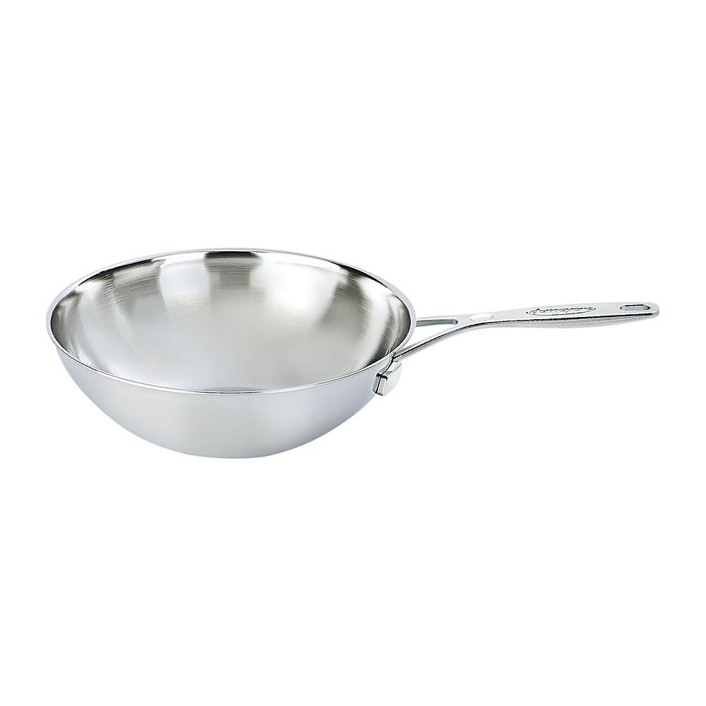 Angle. Demeyere - Industry 5-Ply 5-qt Stainless Steel Flat Bottom Wok - Silver.