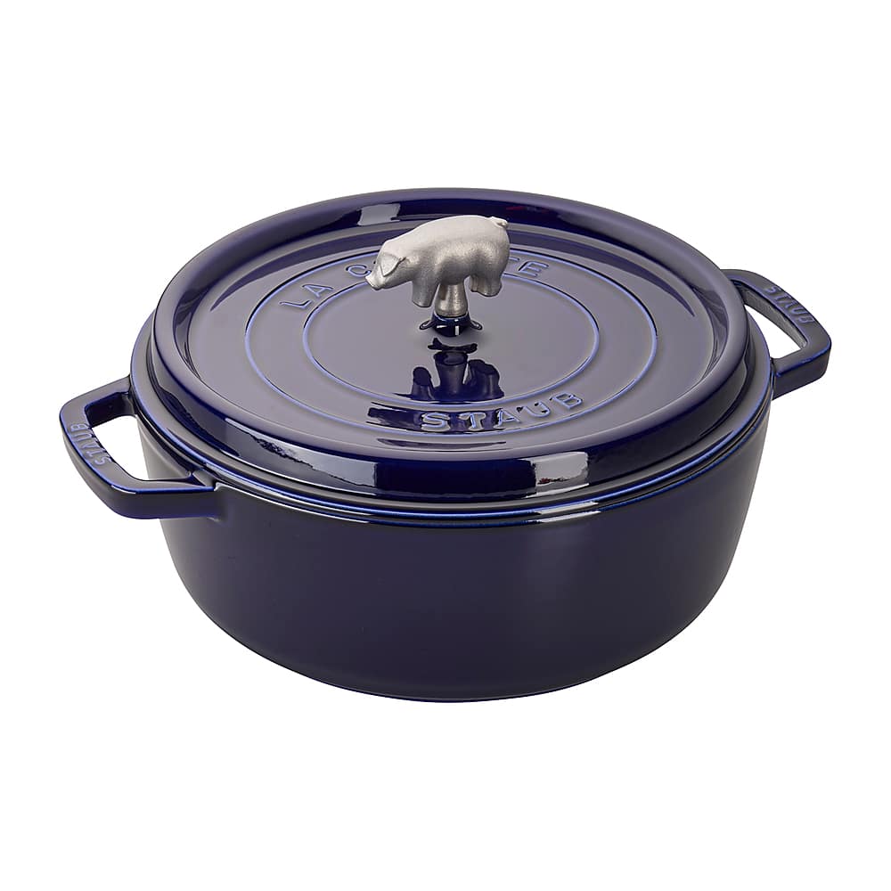 Angle View: Staub - Cast Iron 6-qt Cochon Shallow Wide Round Cocotte - Dark Blue