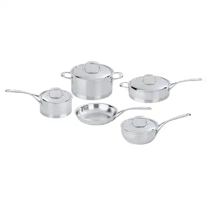 Angle. Demeyere - Atlantis 9-pc Stainless Steel Cookware Set - Silver.