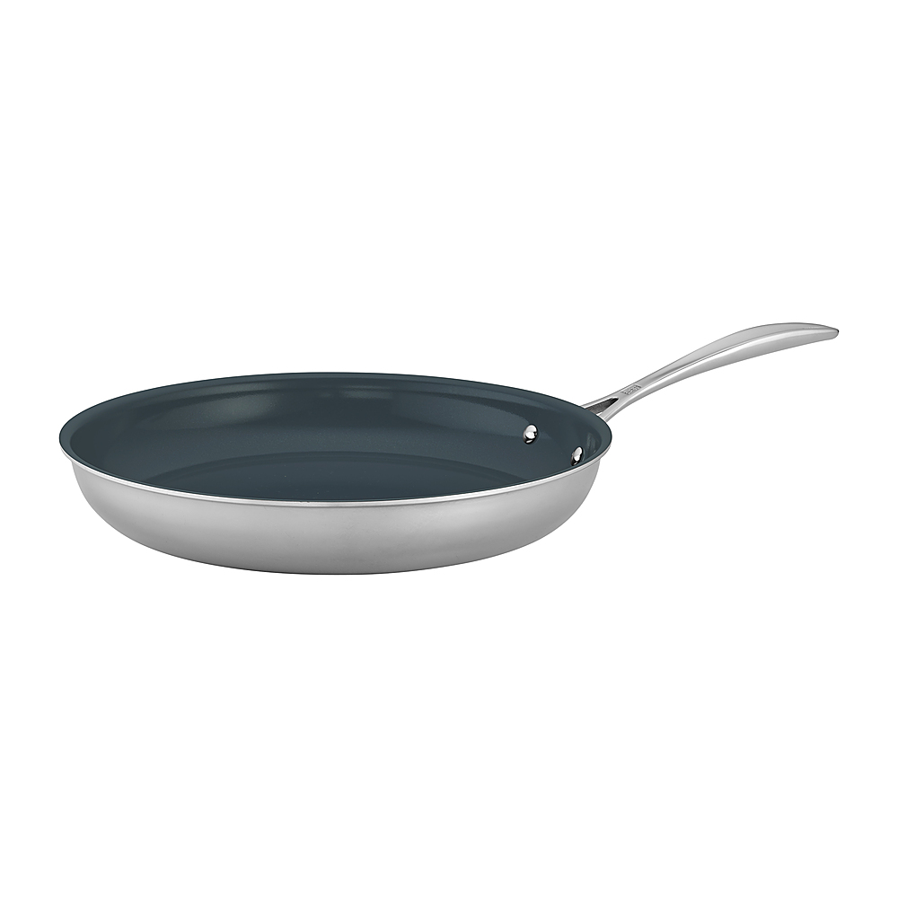 Angle View: ZWILLING - Clad CFX 12-inch Stainless Steel Ceramic Nonstick Fry Pan - Silver
