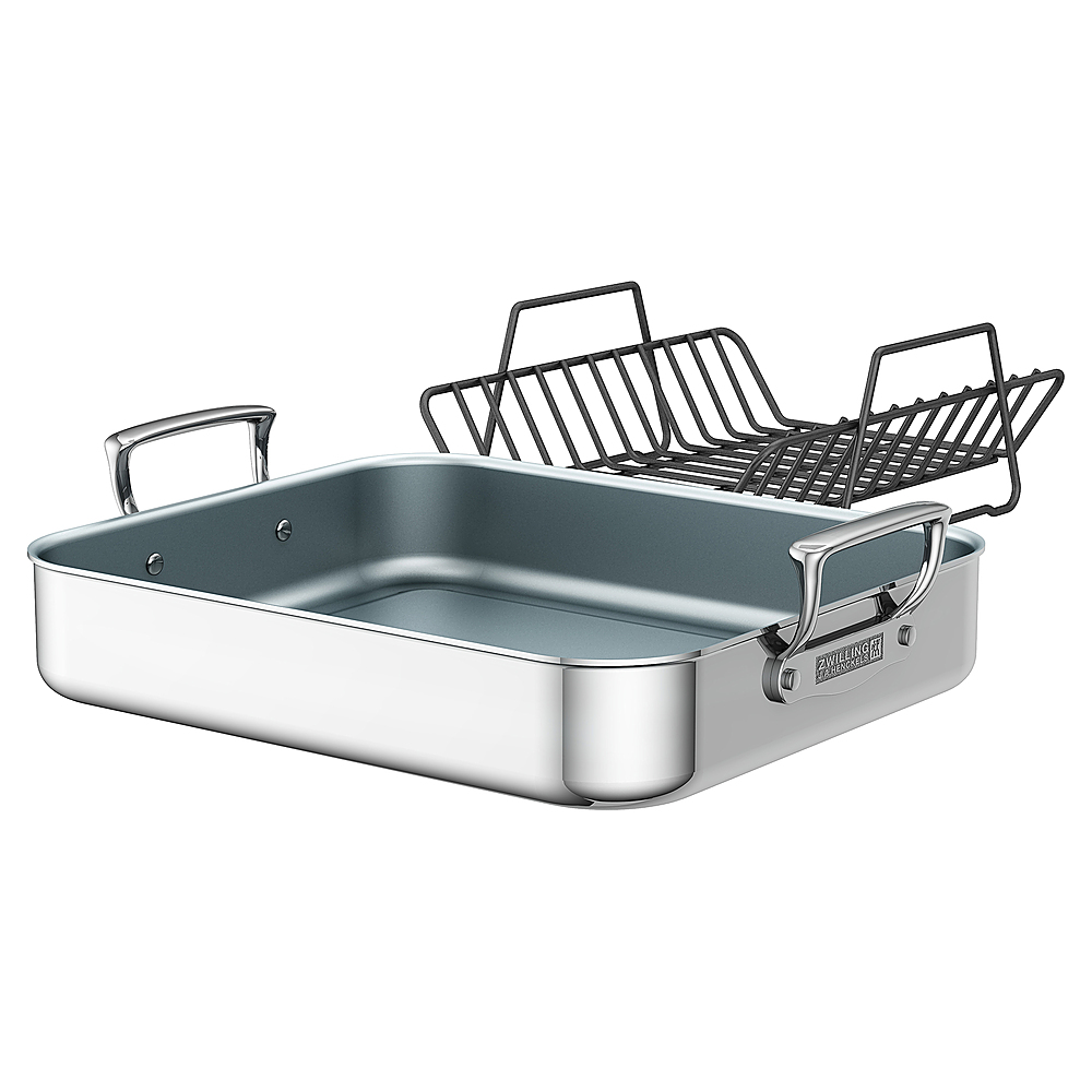 Angle View: ZWILLING - Henckels Polished Stainless Steel Ceramic Nonstick Roasting Pan - Silver