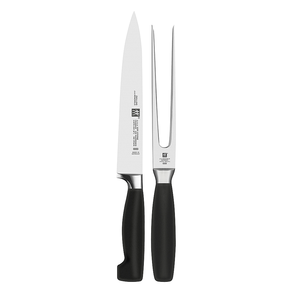 Angle View: ZWILLING - Henckels Four Star 2-pc Carving Knife & Fork Set - Stainless Steel