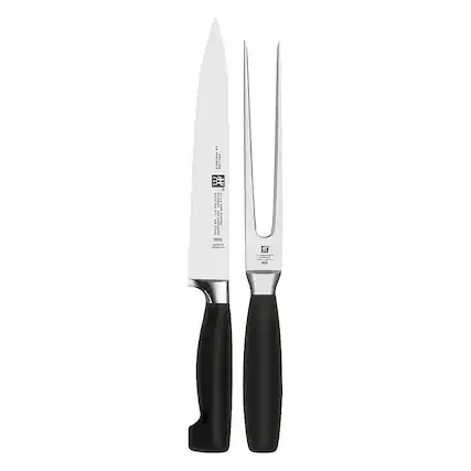 Angle. ZWILLING - Henckels Four Star 2-pc Carving Knife & Fork Set - Stainless Steel.