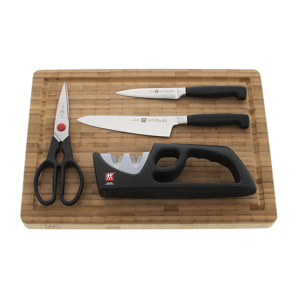 Wooden Chopping Board with Knife Set and Scissor, 6 Piece