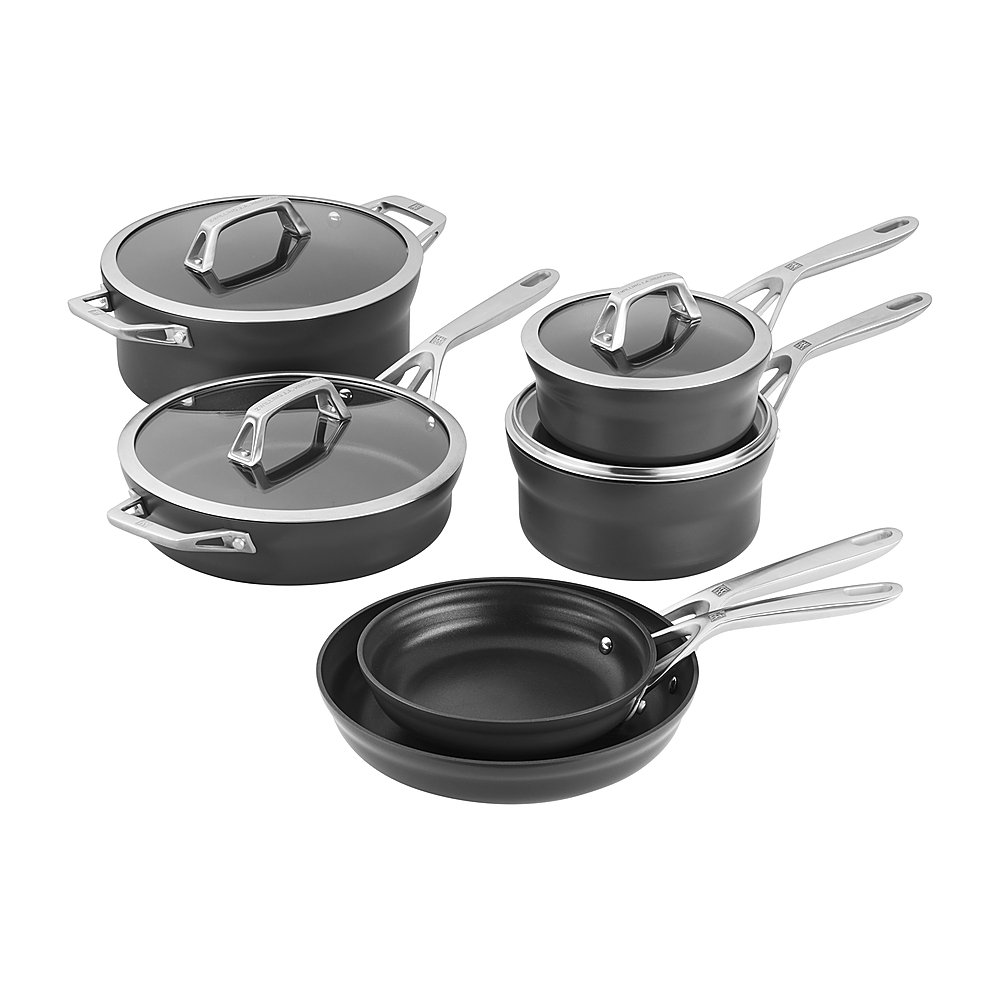 Angle View: ZWILLING - Motion Hard Anodized 10-pc Aluminum Nonstick Cookware Set - Black