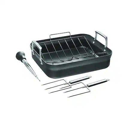 Angle. ZWILLING - Motion Hard Anodized 16 x 14-inch Aluminum Roaster Pan - Black.