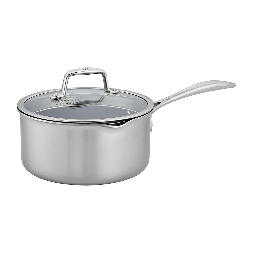 Angle View: ZWILLING - Clad CFX 3-qt Stainless Steel Ceramic Nonstick Saucepan - Silver