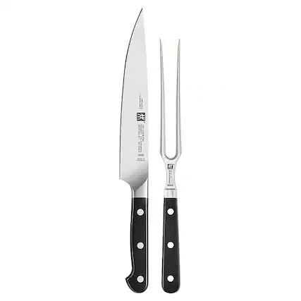 Angle. ZWILLING - Pro 2-pc Carving Knife & Fork Set - Stainless Steel.