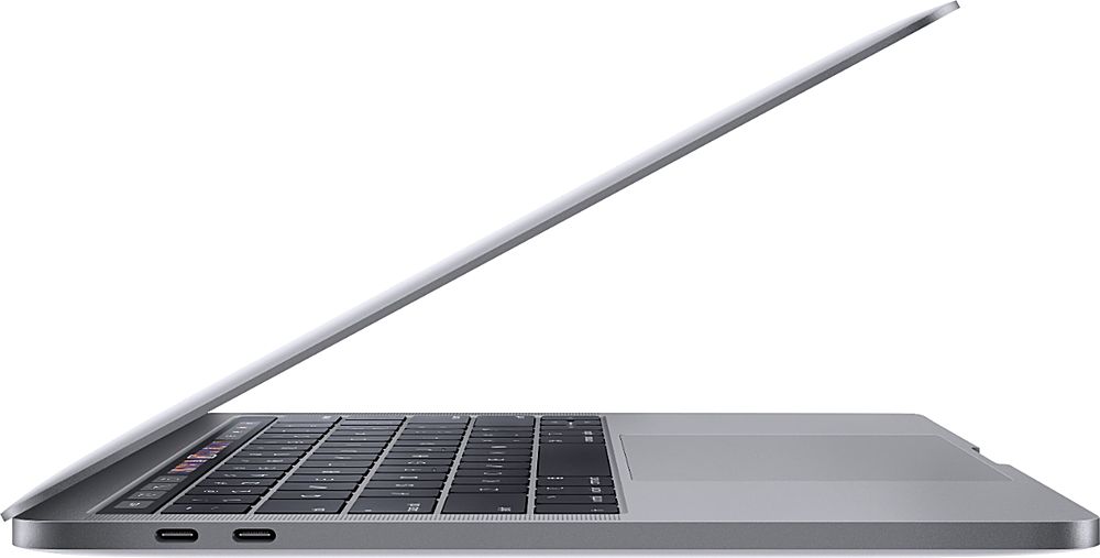 Left View: Apple - MacBook Pro 13.3" Refurbished Laptop - Intel Core i5 (I5-8279U) Processor - 8GB Memory - 256GB SSD (2019 Model) - Space Gray
