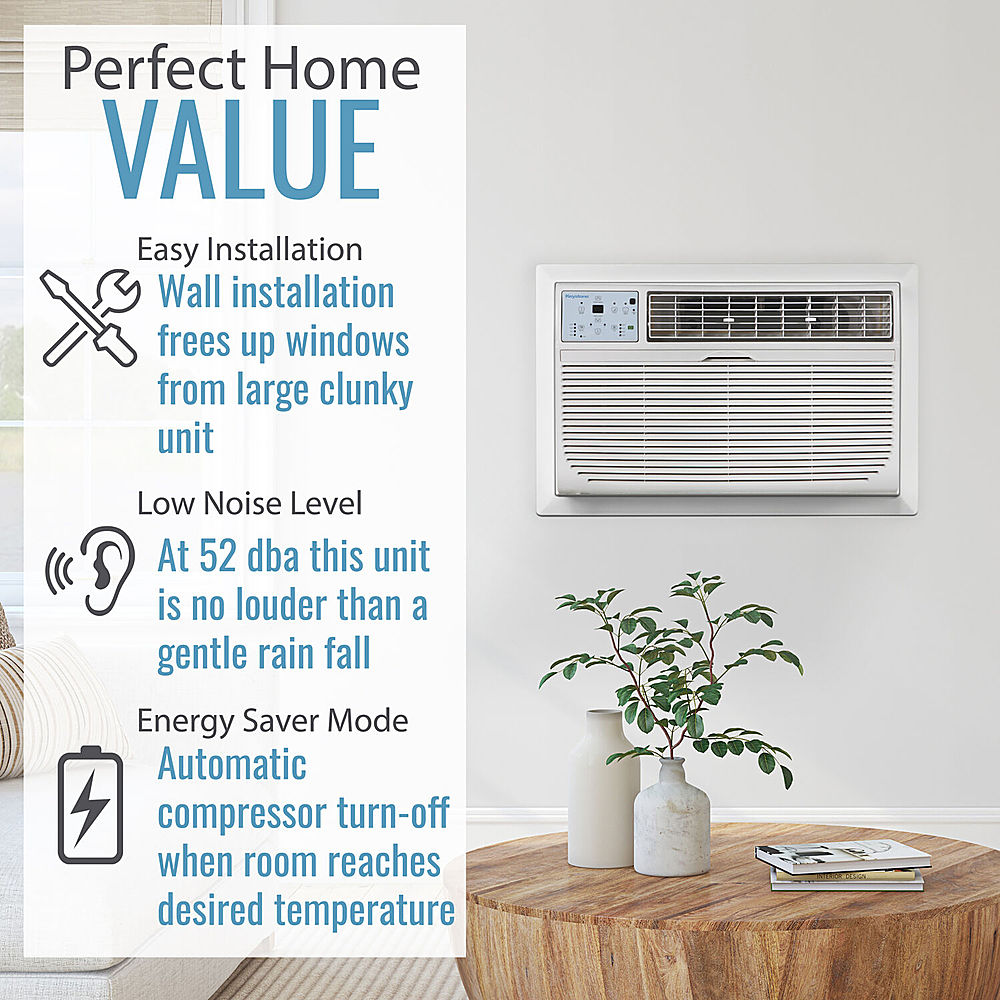 Left View: Keystone - 8,000 BTU 115V Through-the-Wall Air Conditioner with Follow Me LCD Remote Control - White