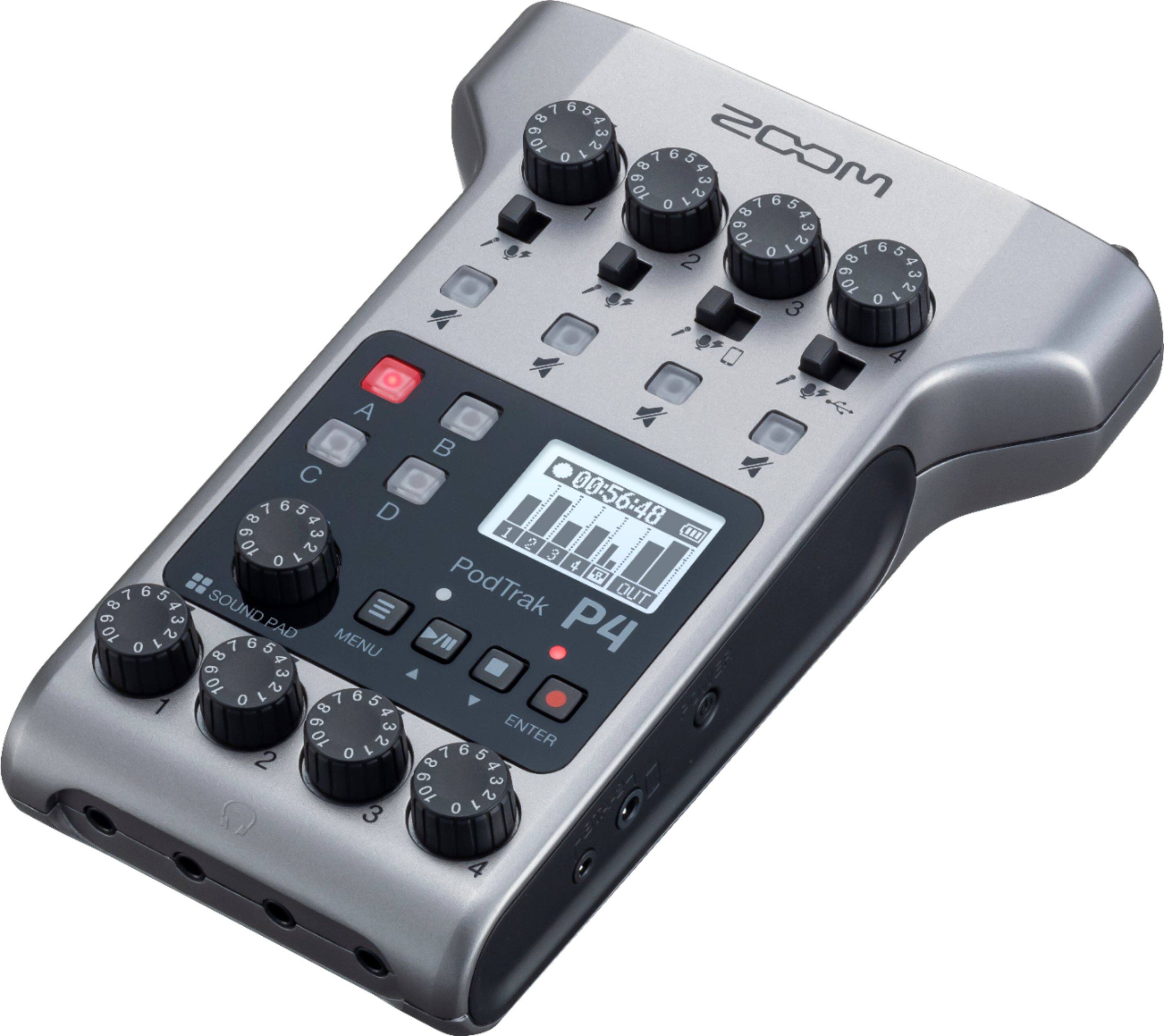 Angle. Zoom - PodTrak P4 Podcast Recorder - Gray.