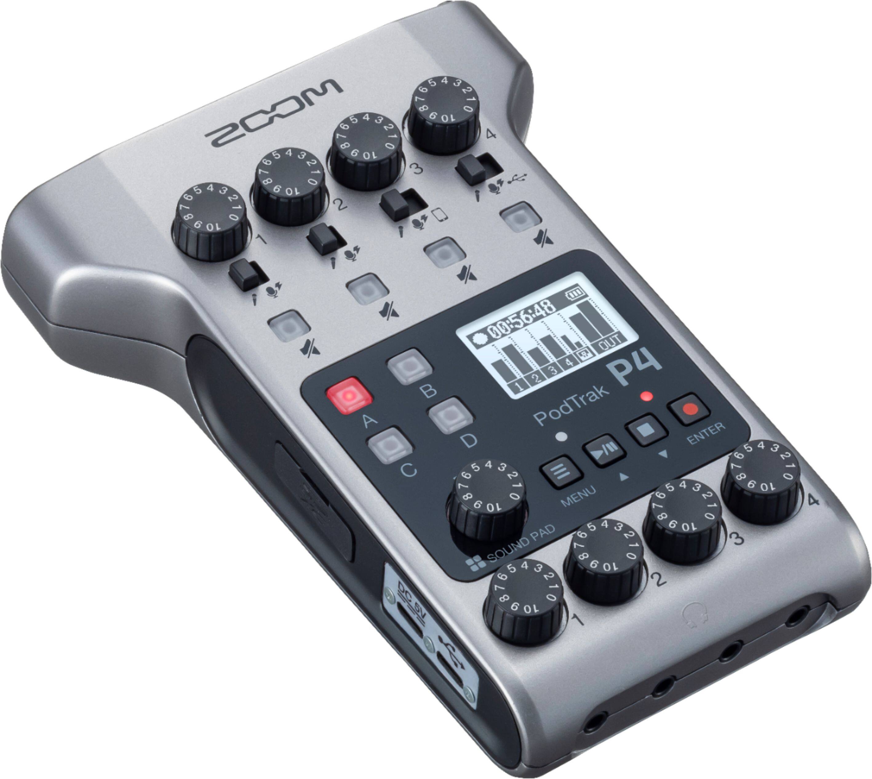 Left. Zoom - PodTrak P4 Podcast Recorder - Gray.