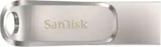 Front. SanDisk - Ultra Dual Drive Luxe 1TB USB 3.1, USB Type-C Flash Drive - Silver.