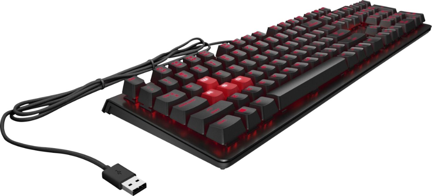 Angle View: HP OMEN - Encoder Full-size Wired Gaming Mechanical Keyboard - Black