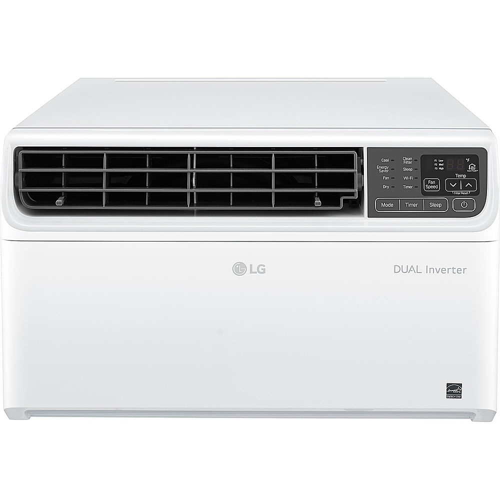 Angle View: LG - Energy Star 9,500 BTU 115V Dual Inverter Window Air Conditioner with Wi-Fi Control - White
