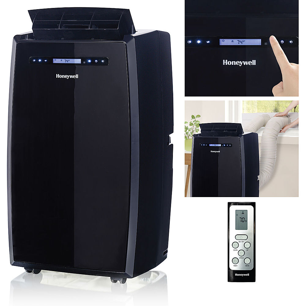 Angle View: Honeywell 550-700 sq ft Portable Air Conditioner with Dual Hose - Black