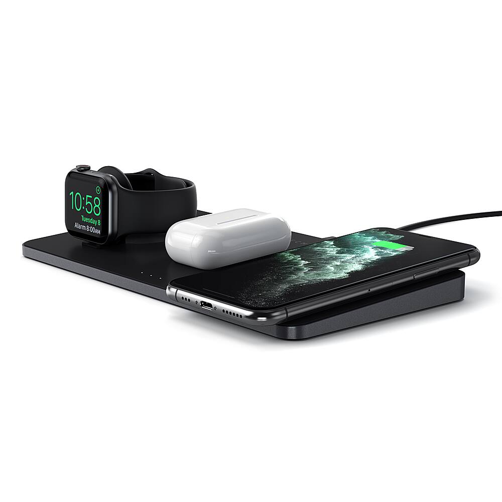 Alt View 12. Satechi - Trio Wireless Charging Pad for Qi-Enabled Smartphones, Apple Watch, AirPods Pro and AirPods 2 - Space Gray.