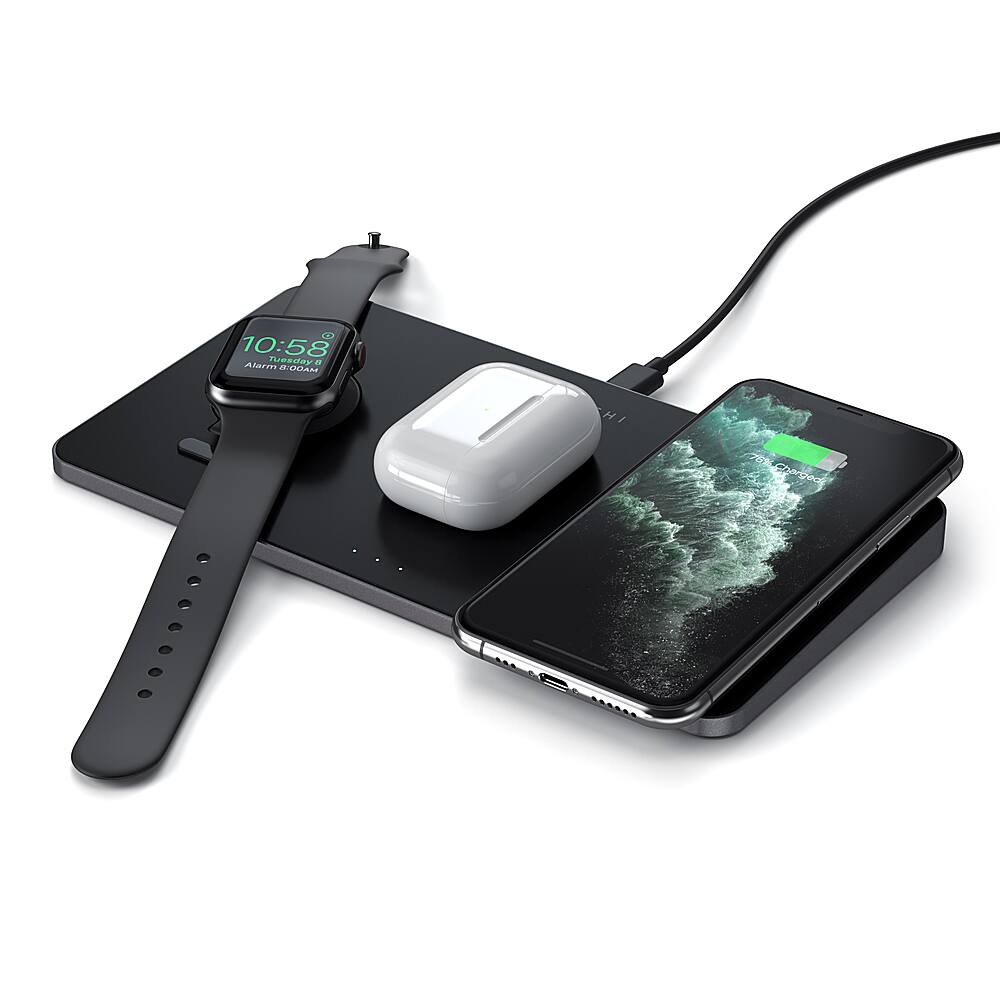 Alt View 1. Satechi - Trio Wireless Charging Pad for Qi-Enabled Smartphones, Apple Watch, AirPods Pro and AirPods 2 - Space Gray.