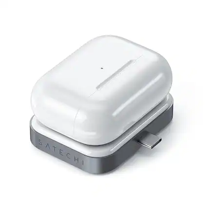 Front. Satechi - Satechi USB-C Wireless Charging Dock for AirPods - Gray/white.