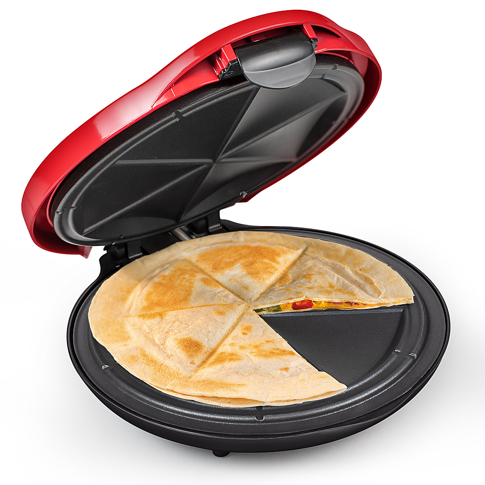 Angle View: Taco Tuesday - TTEQM10RD Deluxe 6-Wedge Electric Quesadilla Maker with Extra Stuffing Latch - Red