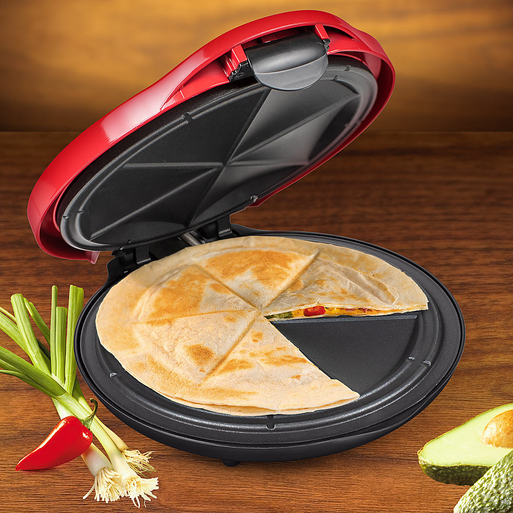 Elite Gourmet EQD413# Non-Stick Electric, Mexican Taco Tuesday Quesadilla  Maker, Easy-Slice 6-Wedge, Grilled Cheese, 8 Inch, Red 8