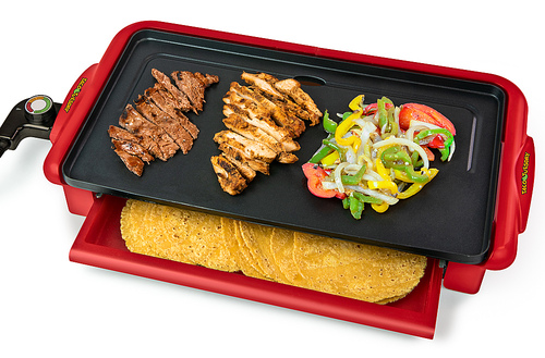 Taco Tuesday - TTFGR20RD Nonstick Fiesta Griddle With Warmer - Red
