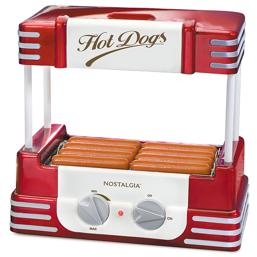 Nostalgia - HDR8RR Hot Dog Roller and Bun Warmer, 8 Hot Dog and 6 Bun Capacity - Retro Red