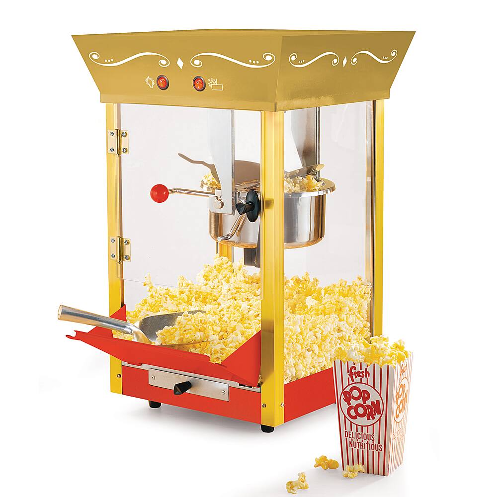 Left. Nostalgia - CCP525RG Vintage 8-Oz. Professional Popcorn Cart, 8-Ounce Kettle, 53 Inches Tall - Black - Gold.