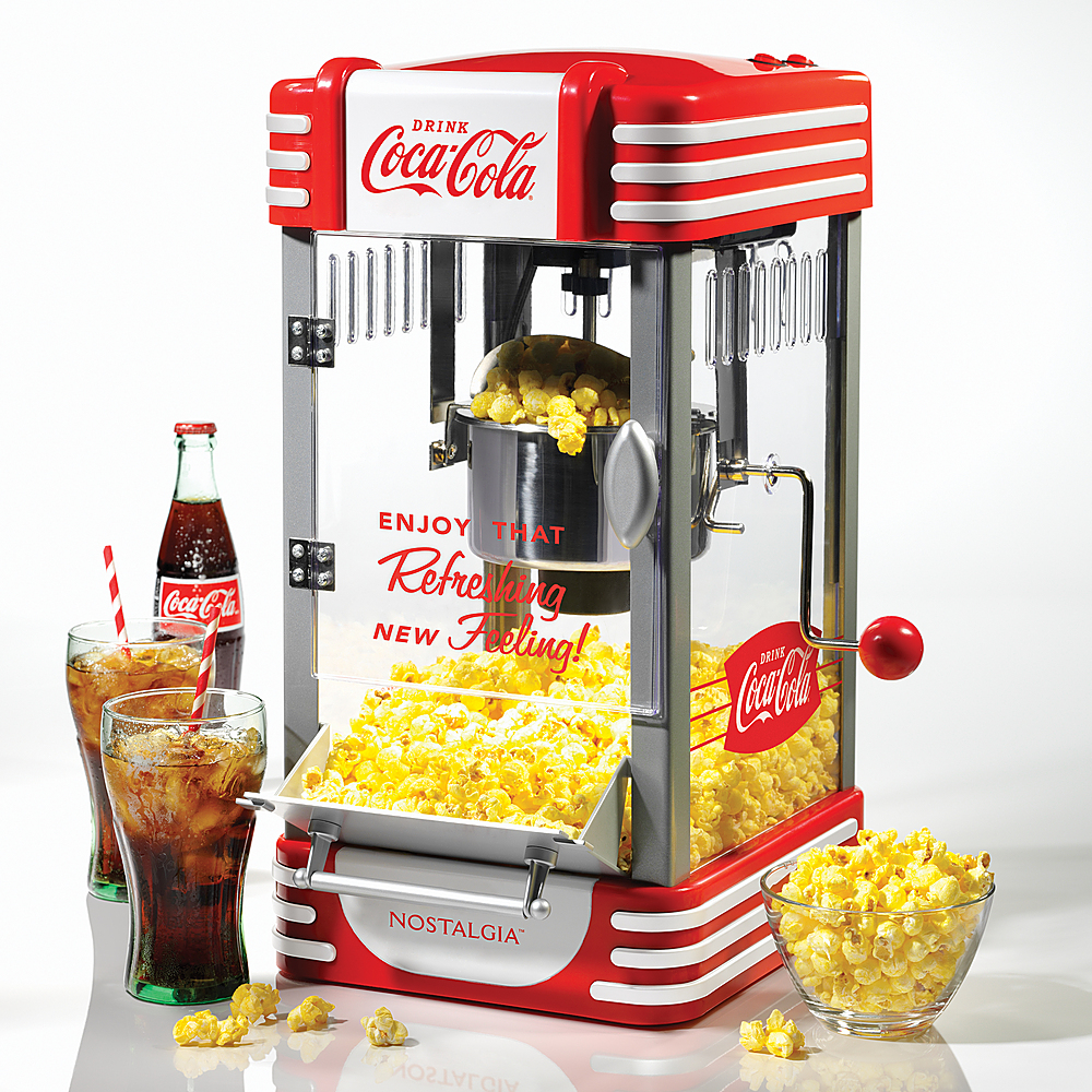 Left View: Nostalgia - RKP730CK Coca-Cola 2.5-Oz. Kettle Popcorn Maker - Red