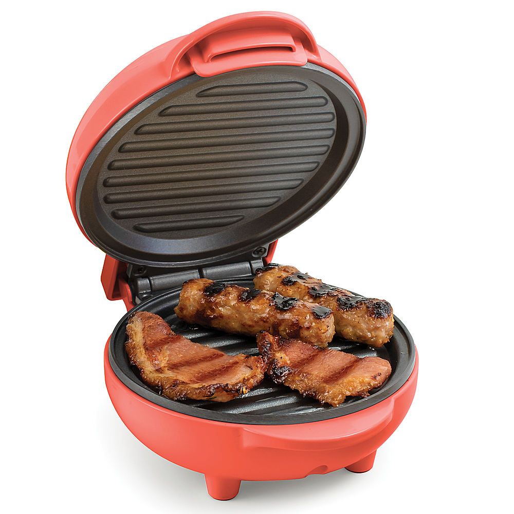 Left View: Nostalgia - MGR5CRL MyMini Personal Electric Grill - Coral