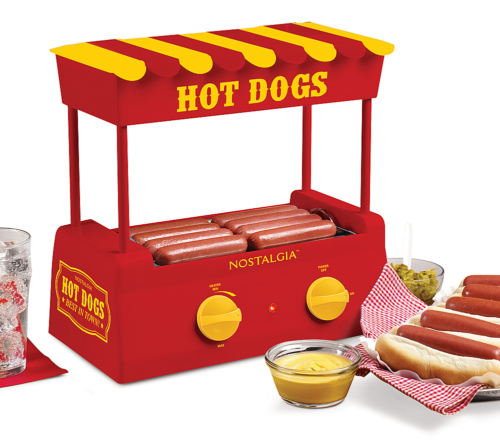 Angle View: Nostalgia - HDR8RY Hot Dog Roller and Bun Warmer, 8 Hot Dog and 6 Bun Capacity - Red/Yellow
