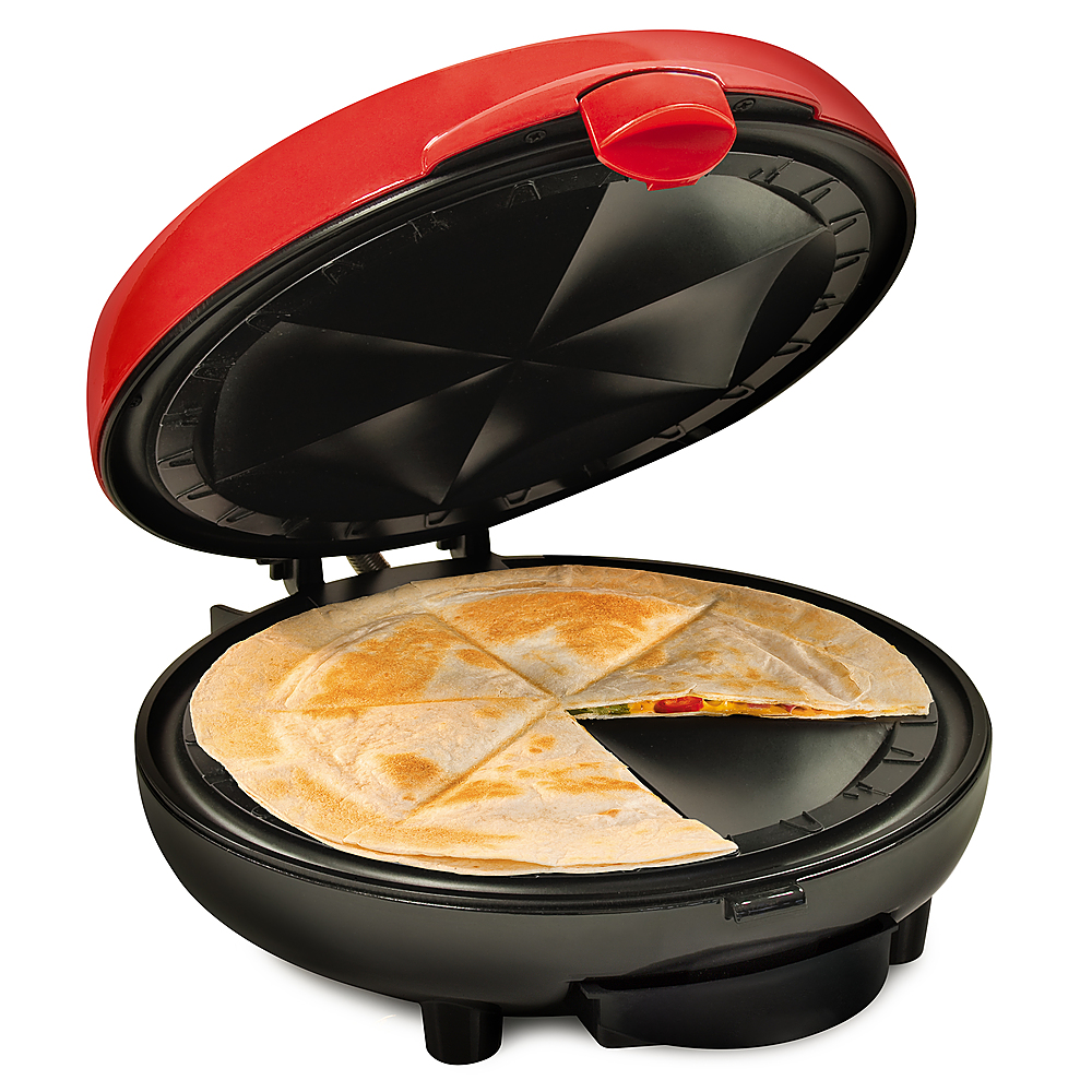 Angle View: Taco Tuesday - TTEQM8RD Deluxe 6-Wedge Electric Quesadilla Maker with Extra Stuffing Latch - Red