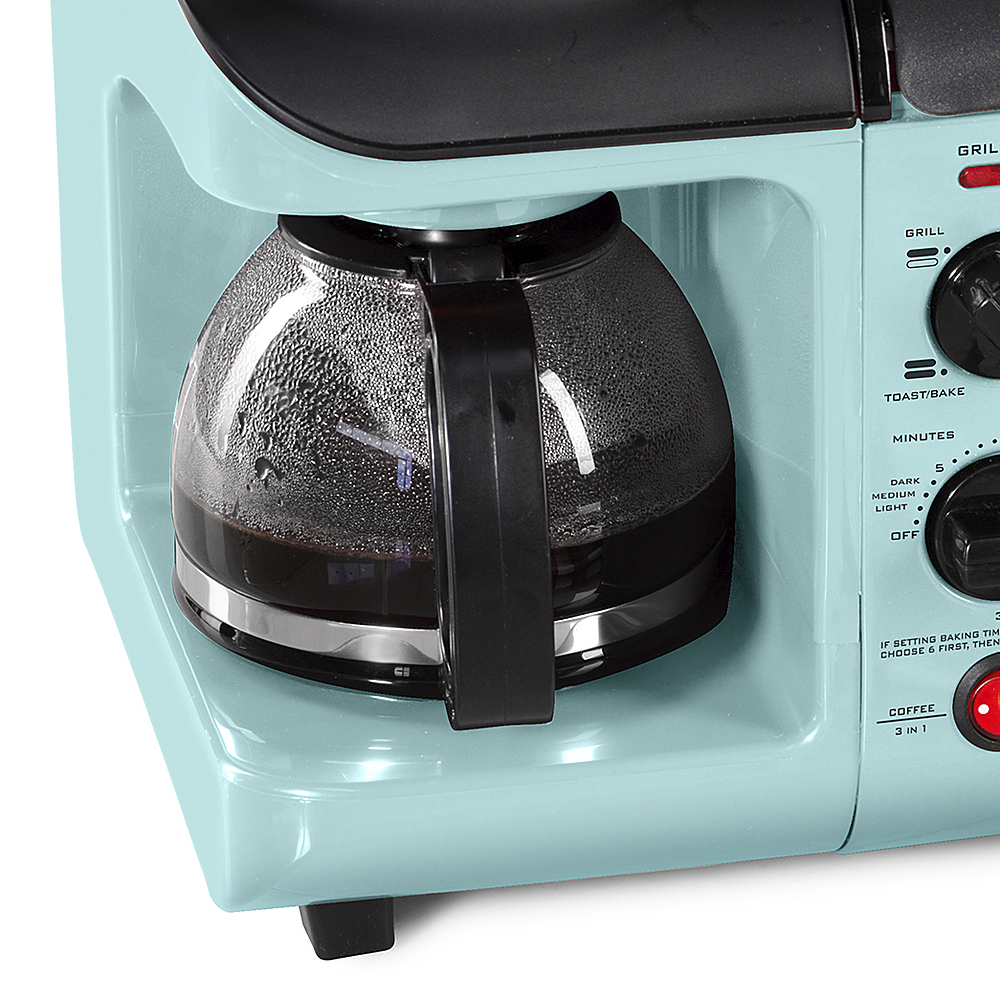 Griddle Toaster Oven Coffeemaker Nostalgia BST3AQ Retro 3-in-1 Family Size Electric Breakfast Station Aqua 