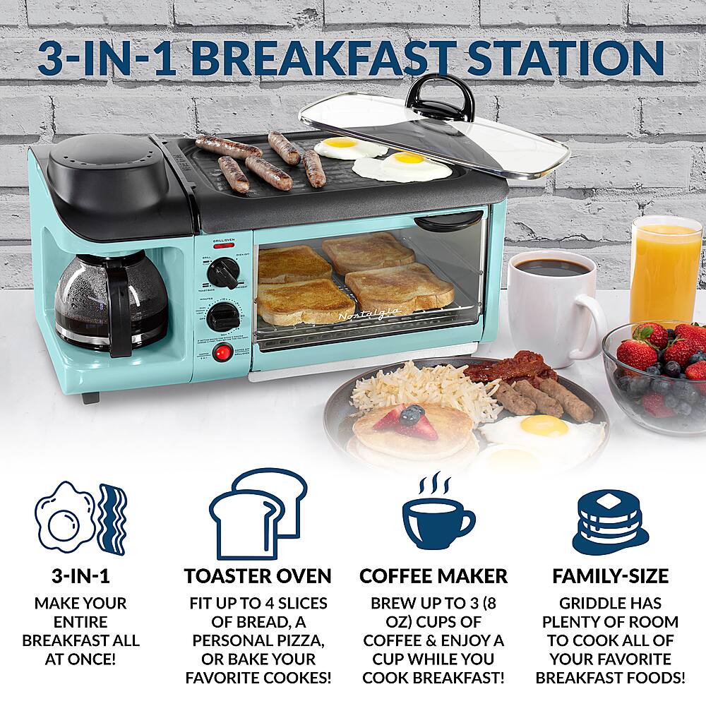 Alt View 15. Nostalgia - BST3AQ Retro 3-in-1 Family Size Breakfast Station - Aqua.