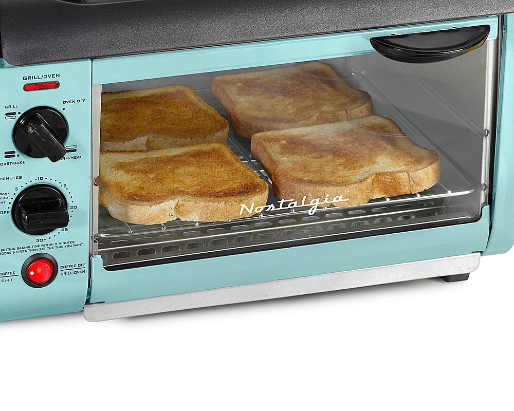 Left. Nostalgia - BST3AQ Retro 3-in-1 Family Size Breakfast Station - Aqua.
