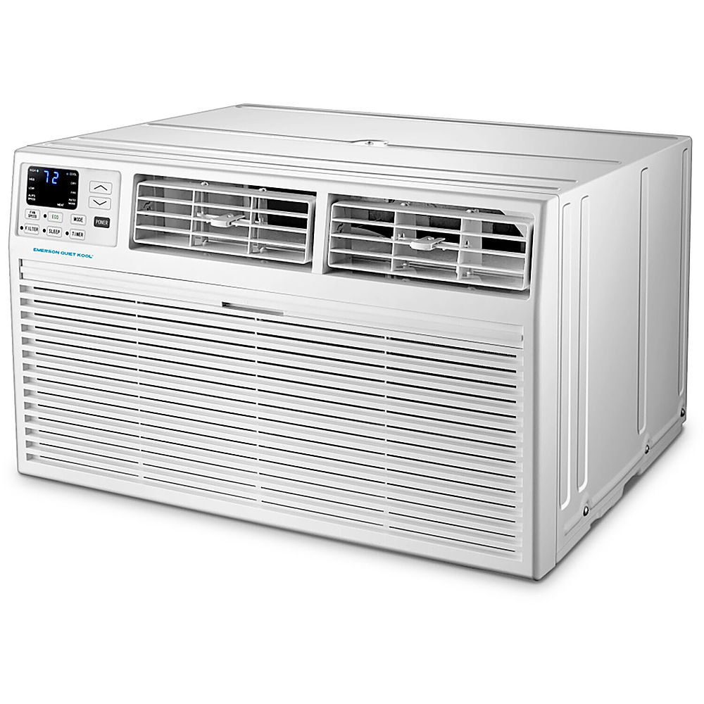 Left View: Emerson Quiet Kool - 450 Sq. Ft. 10,000 BTU Smart 230V Through-the-Wall Air Conditioner with 10,600 BTU Heater - White