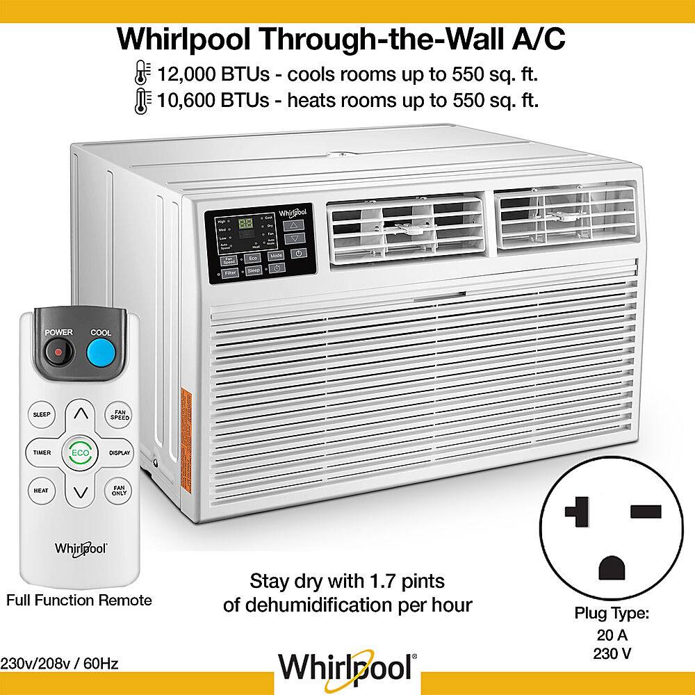 Whirlpool 12 000 Btu 230v Through The Wall Air Conditioner With 10 600 Btu Supplemental Heating White What121 Haw Best Buy