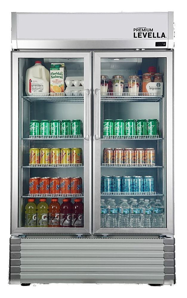 Premium Levella 12.5 Cu. ft. Commercial Upright Display Refrigerator Glass Door Beverage Cooler with Built-in Ice Maker in Black | PRFIM1257DX